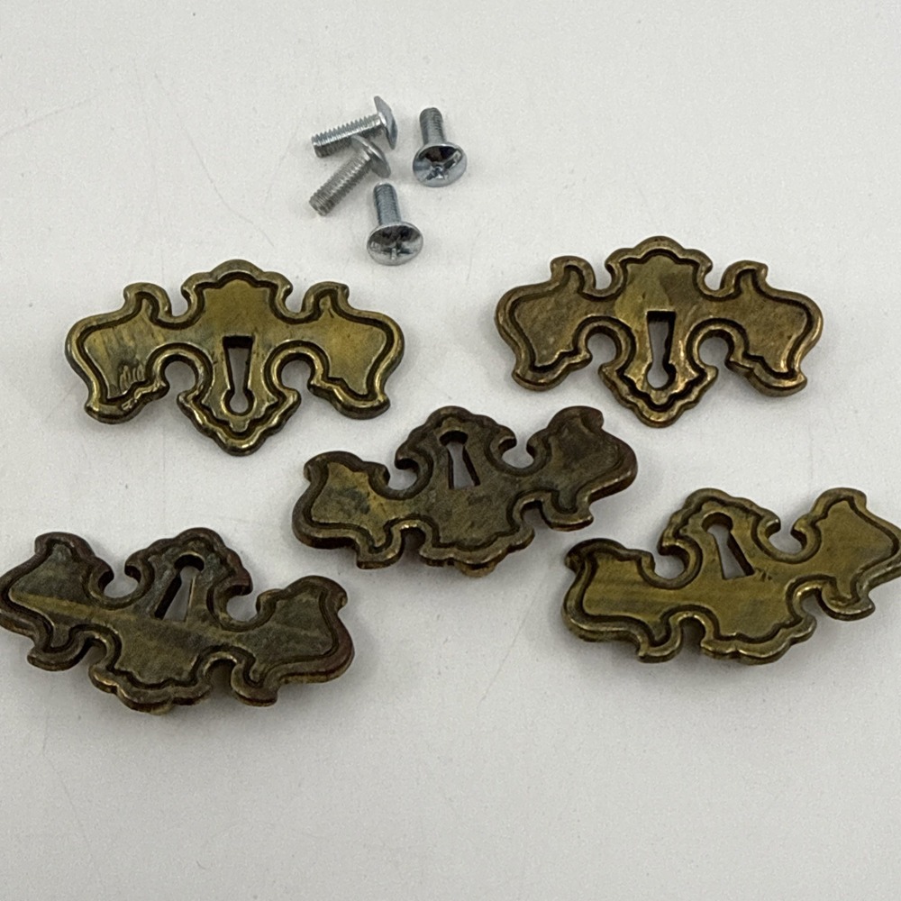 5 Vintage 2" Keyhole Covers Marked Canada SP-753 Brass Colored Distressed Salvag